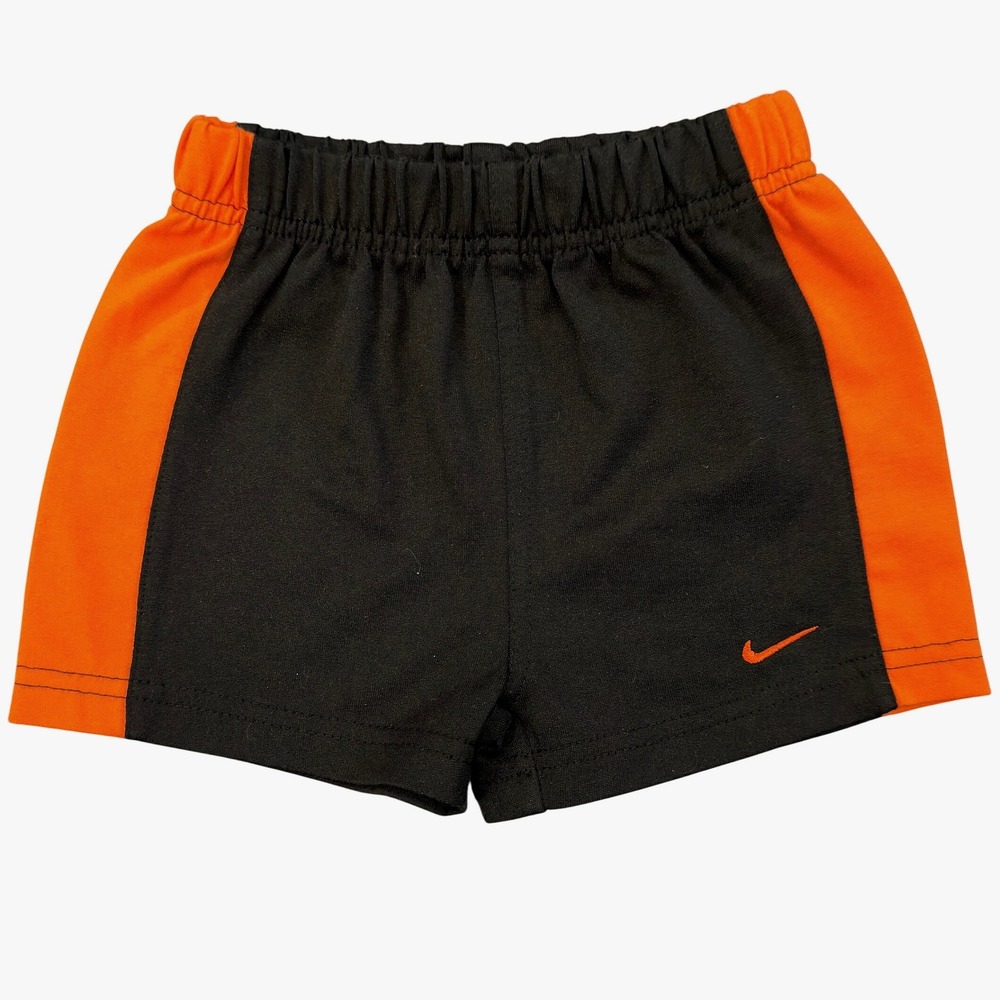 Nike Infant Shorts Black Orange Athletic Swoosh Logo 3/6M Baby Boy Girl